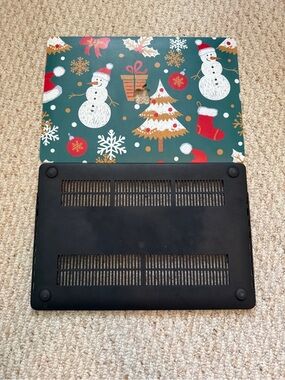Christmas Green Pattern Laptop Shell Cover with Black Bottom Case